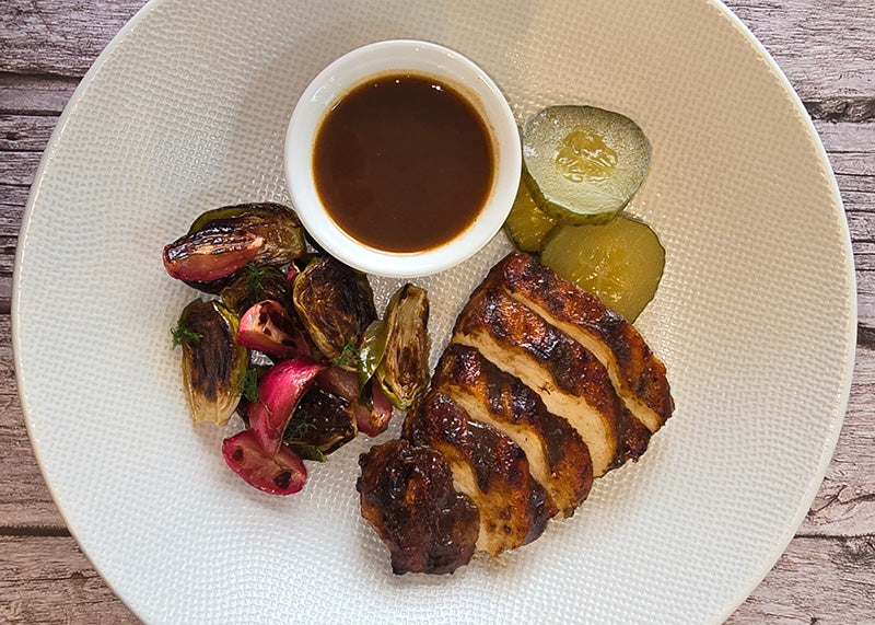 BBQ Chicken with Roasted Brussels Sprouts and Radishes