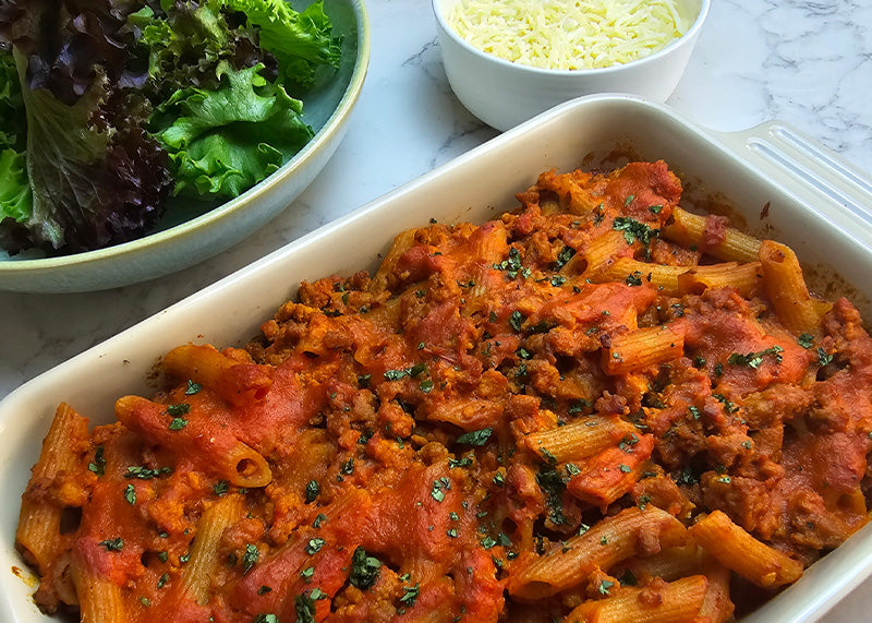 Baked Cassava Penne with Meat Sauce