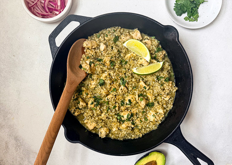 Salsa Verde Chicken & Cauliflower Rice Skillet